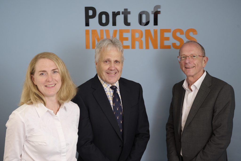 In this photo_L-R Caroline Gilpin, Project Director, Plaswire_Sinclair Brown, Chief Executive, Port of Inverness_ Andrew Billingsley, CEO, Plaswire